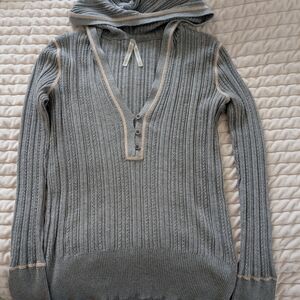 Gray Ribbed Knit Women's Sweater
